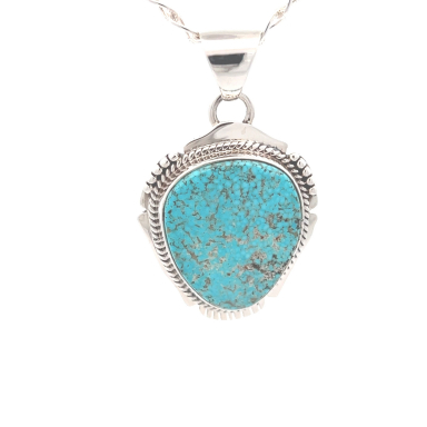 Navajo Jewelry Genuine Kingman Turquoise Sterling Silver Pendant